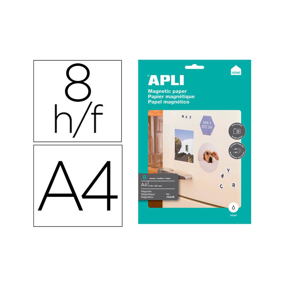 Papel magnetico apli blanco din a4 para impresoras inkjet paquete de 8 hojas