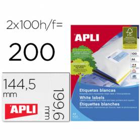 Etiqueta adhesiva apli 2423 tamaño 199,6x144,5 mm fotocopiadora laser ink-jet caja con 100 hojas din a4