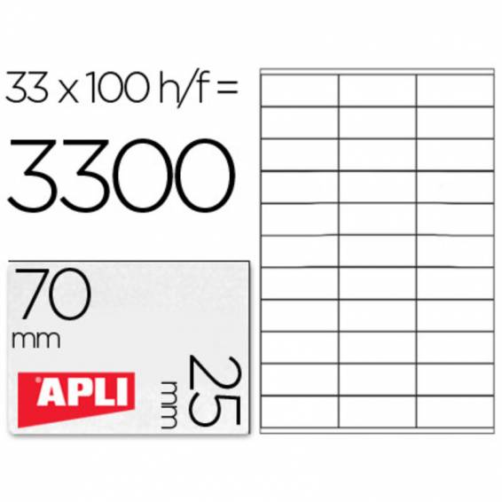 Etiqueta adhesiva apli 1270 tamaño 70x25 mm -fotocopiadora -laser -ink-jet-caja con 100 hojas din a4