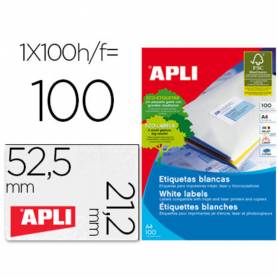 Etiqueta adhesiva apli 1284 tamaño 52,5 x 21,2 mm para fotocopiadora laser ink-jet caja con 100 hojas din a4