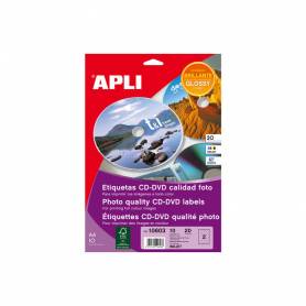 Etiqueta adhesiva apli 10603 tamaño cd-rom 117 mm para fotocopiadora laser ink-jet caja con 10 hojas/20 etiquetas