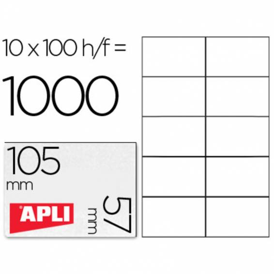 Etiqueta adhesiva apli 1278 tamaño 105x57 mm para fotocopiadora laser ink-jet caja con 100 hojas din a4