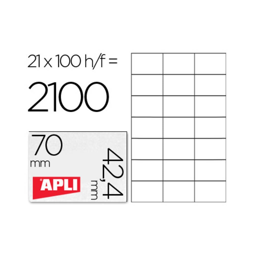 Etiqueta adhesiva apli 1276 tamaño 70x42,4 mm para fotocopiadora laser ink-jet caja con 100 hojas din a4