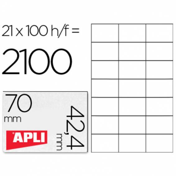 Etiqueta adhesiva apli 1276 tamaño 70x42,4 mm para fotocopiadora laser ink-jet caja con 100 hojas din a4