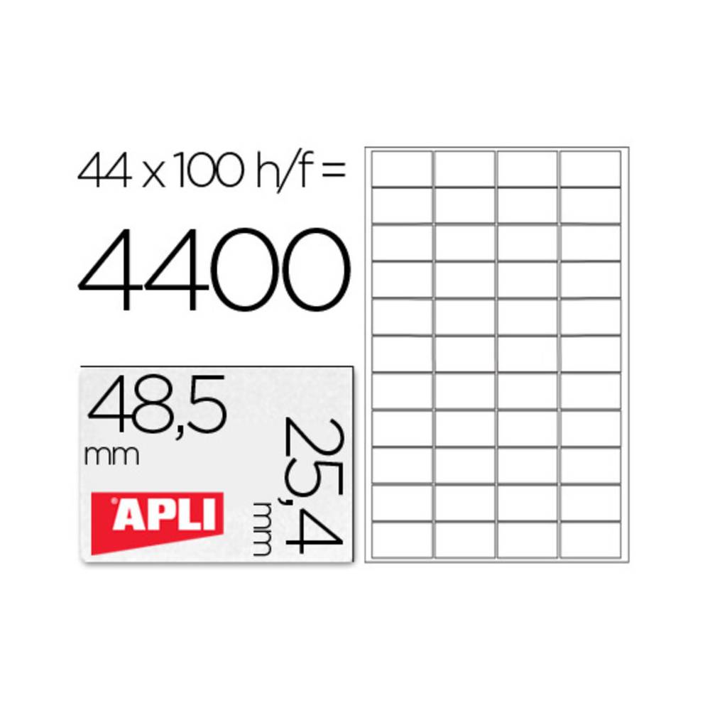 Etiqueta adhesiva apli 1285 tamaño 48,5x25,4 mm para fotocopiadora laser ink-jet caja con 100 hojas din a4