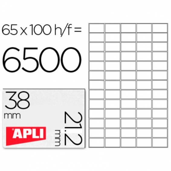 Etiqueta adhesiva apli 1283 tamaño 38x21.2mm para fotocopiadora laser ink-jet caja con 100 hojas din a4