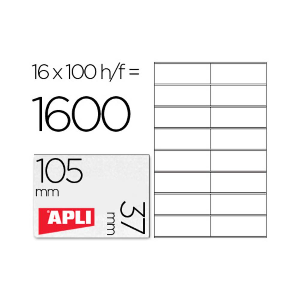 Etiqueta adhesiva apli 1274 tamaño 105x37 mm fotocopiadora laser ink-jet caja con 100 hojas din a4