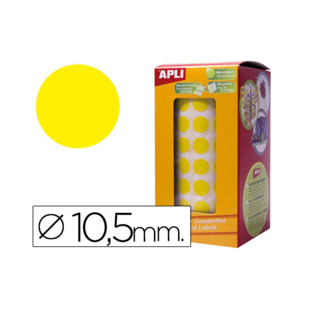 Gomets autoadhesivos circulares 10,5mm amarillo rollo de 5192 unidades