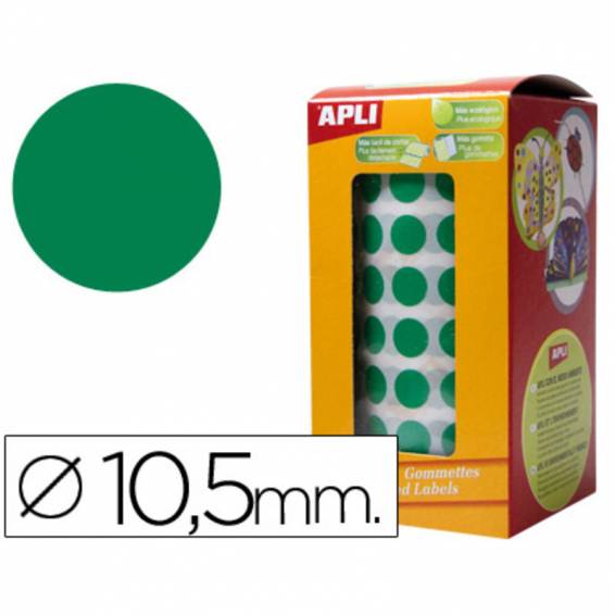 Gomets autoadhesivos circulares 10,5mm verde rollo de 5192 unidades