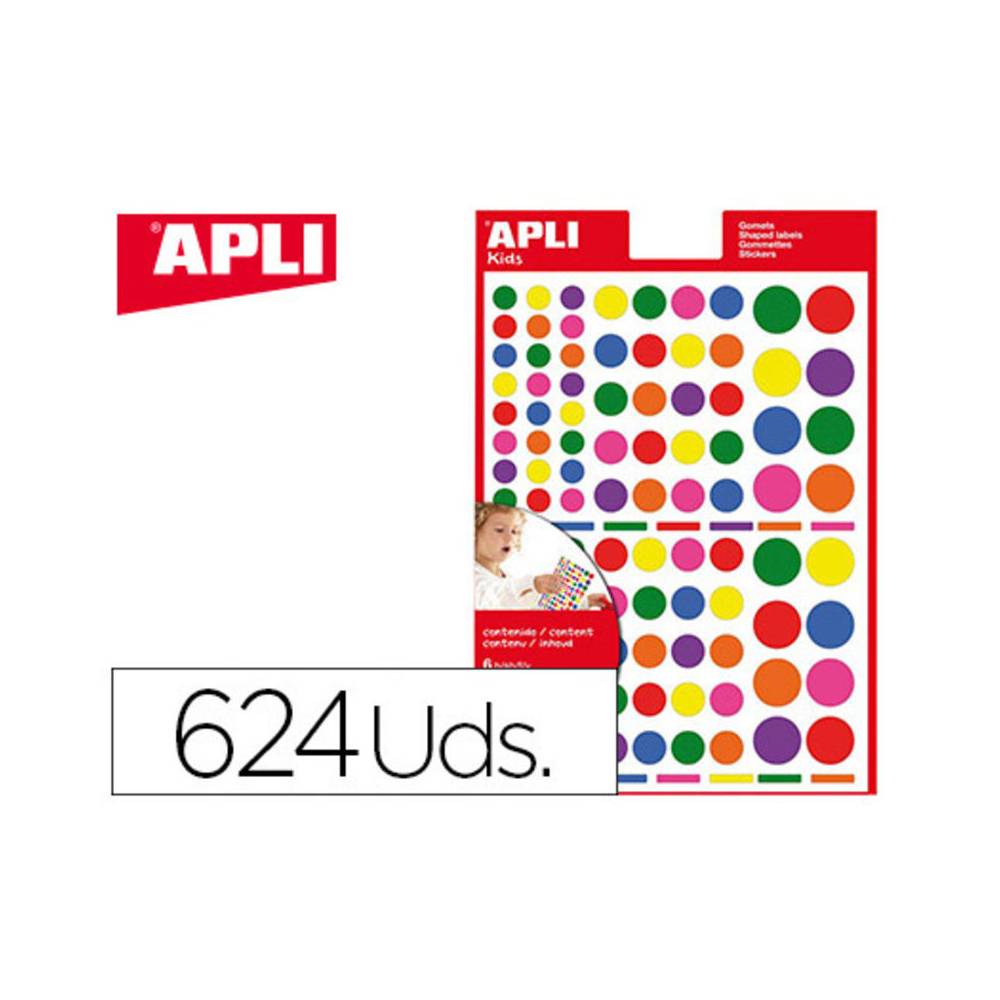 Gomets apli autoadhesivo circulo multicolor blister de 624 unidades surtidas