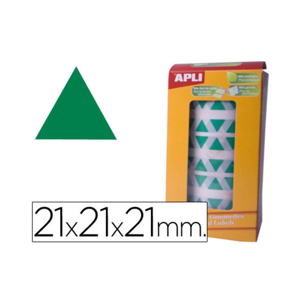 Gomets autoadhesivos triangulares 21x21x21 mm verde rollo de 2832 unidades