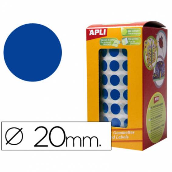 Gomets autoadhesivos circulares 20mm azul rollo de 1770 unidades