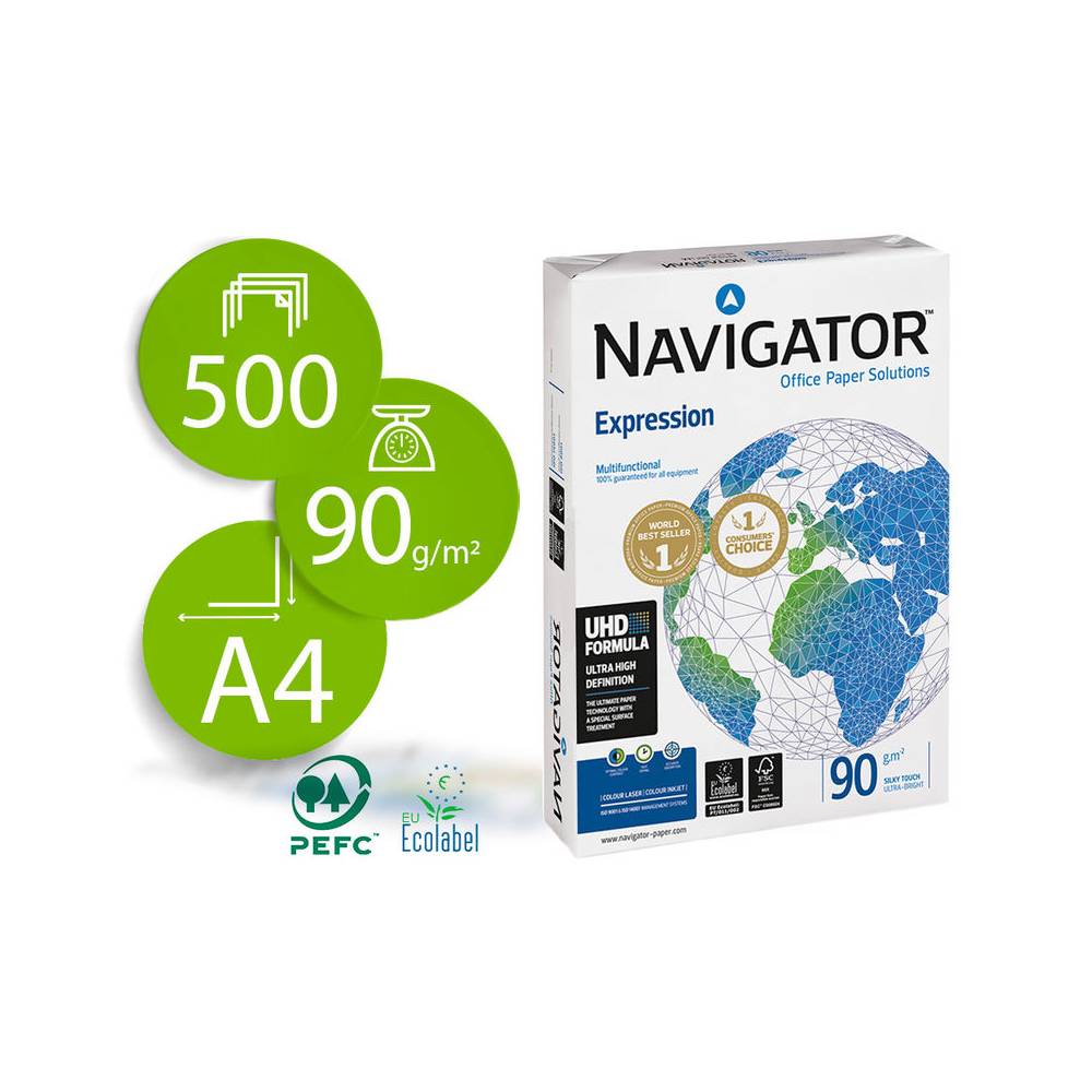 Papel fotocopiadora navigator din a4 90 gramos paquete de 500 hojas