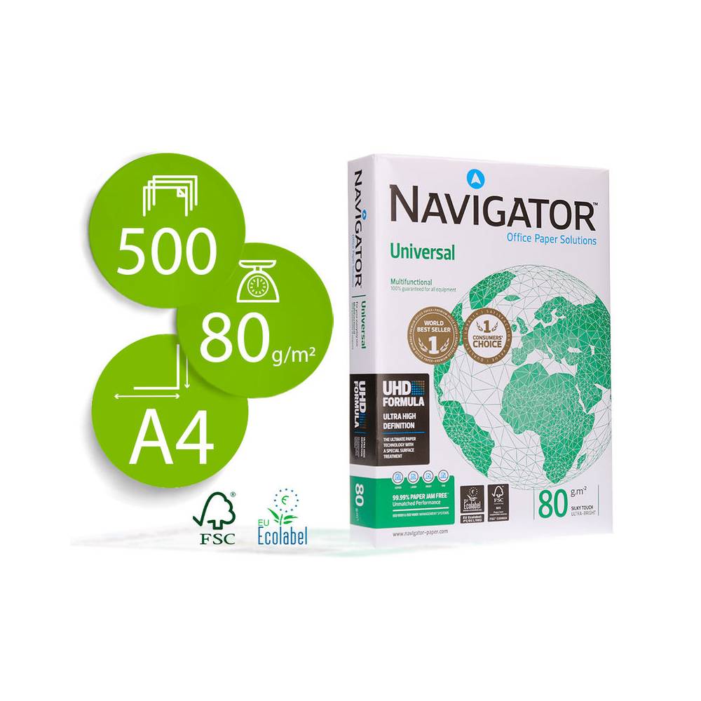 Papel fotocopiadora navigator din a4 80 gramos paquete de 500 hojas