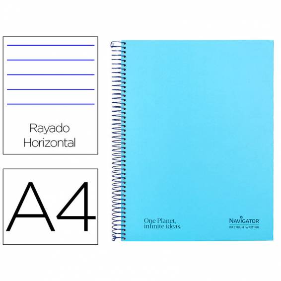 Cuaderno espiral navigator a4 micro tapa forrada 120h 80gr horizontal 5 banda 4 taladros color celeste