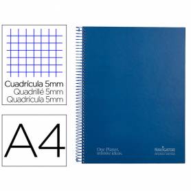 Cuaderno espiral navigator a4 micro tapa forrada 120h 80gr cuadro 5mm 5 bandas 4 taladros color azul marino