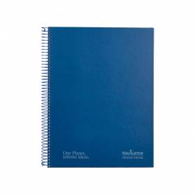 Cuaderno espiral navigator a4 micro tapa forrada 120h 80gr cuadro 5mm 5 bandas 4 taladros color azul marino