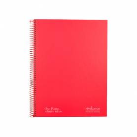 Cuaderno espiral navigator a4 micro tapa forrada 120h 80gr cuadro 5mm 5 bandas 4 taladros color rojo