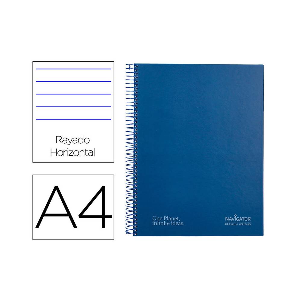 Cuaderno espiral navigator a4 micro tapa forrada 120h 80gr horizontal 5 bandas 4 taladros color azul marino