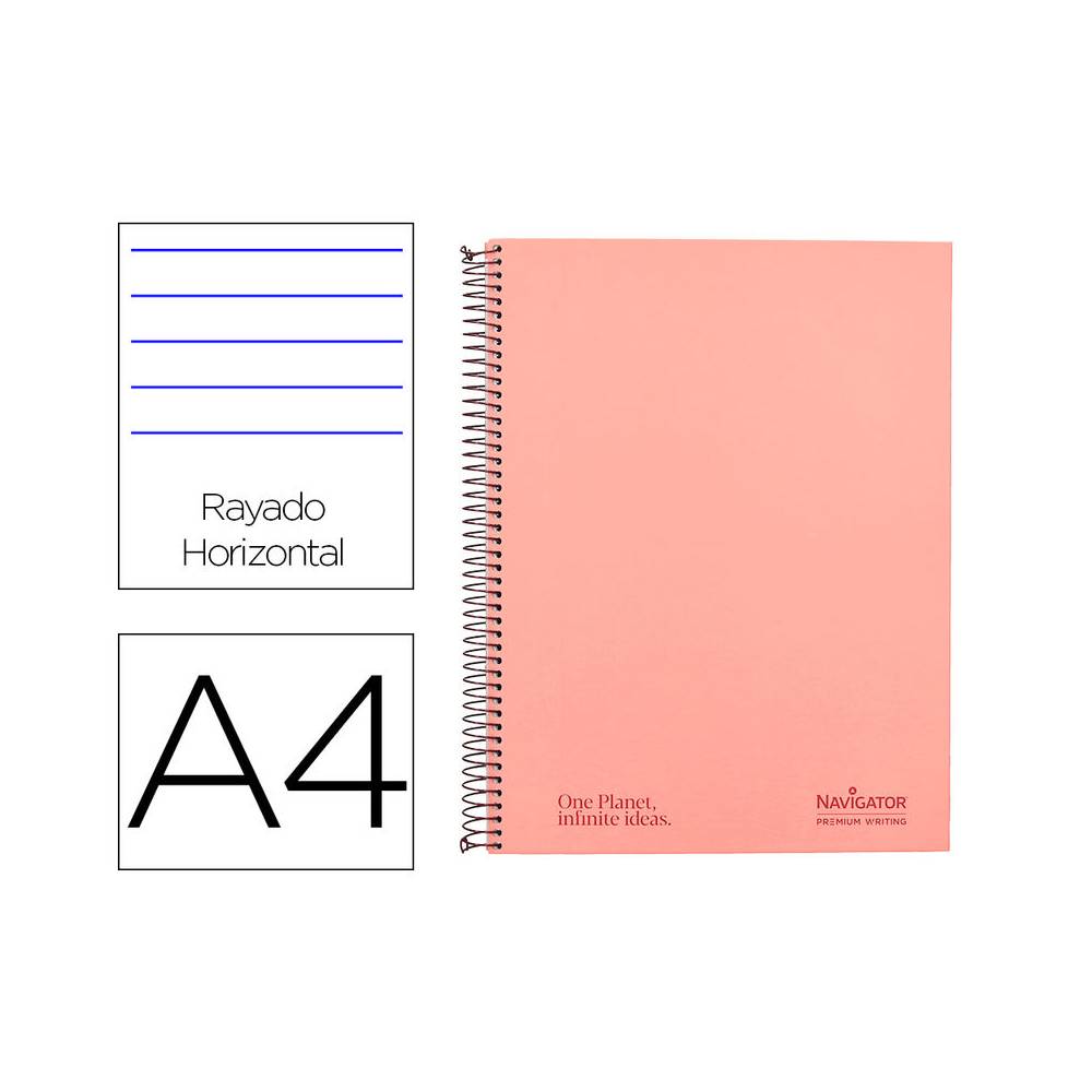 Cuaderno espiral navigator a4 micro tapa forrada 120h 80gr horizontal 5 banda 4 taladros color rosa