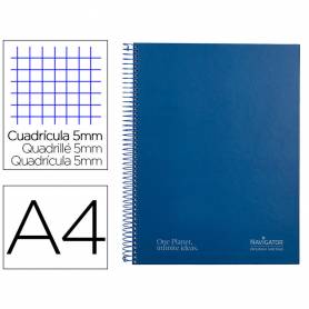 Cuaderno espiral navigator a4 micro tapa forrada 80h 80gr cuadro 5mm una banda color azul marino