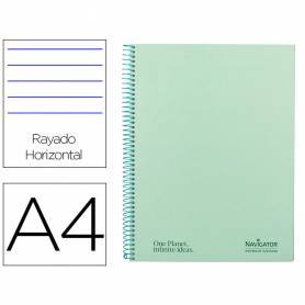 Cuaderno espiral navigator a4 micro tapa forrada 80h 80gr horizontal 1 banda color menta