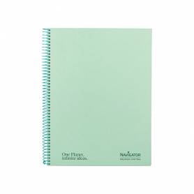 Cuaderno espiral navigator a4 micro tapa forrada 80h 80gr horizontal 1 banda color menta