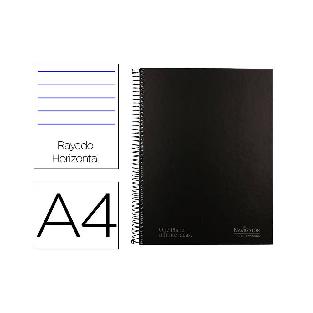 Cuaderno espiral navigator a4 micro tapa forrada 80h 80gr horizontal 1 banda color negro