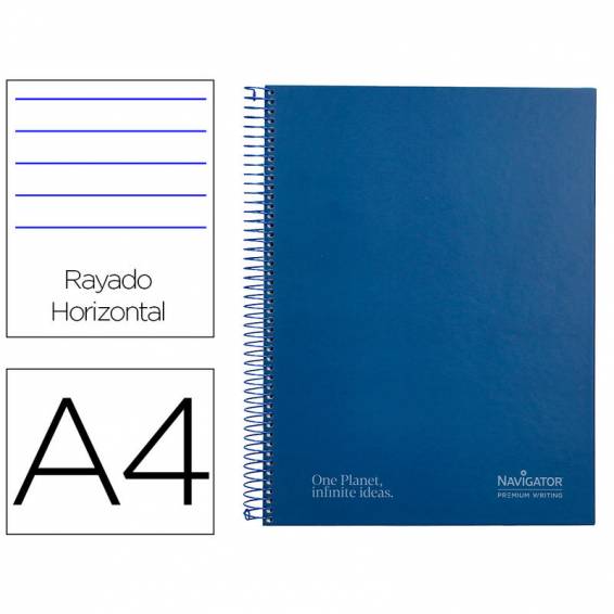 Cuaderno espiral navigator a4 micro tapa forrada 80h 80gr horizontal 1 banda color azul marino