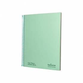 Cuaderno espiral navigator a4 micro tapa forrada 120h 80gr cuadro 5mm 5 bandas 4 taladros color menta