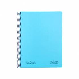 Cuaderno espiral navigator a4 tapa dura 80h 80gr cuadro 4mm con margen azul claro