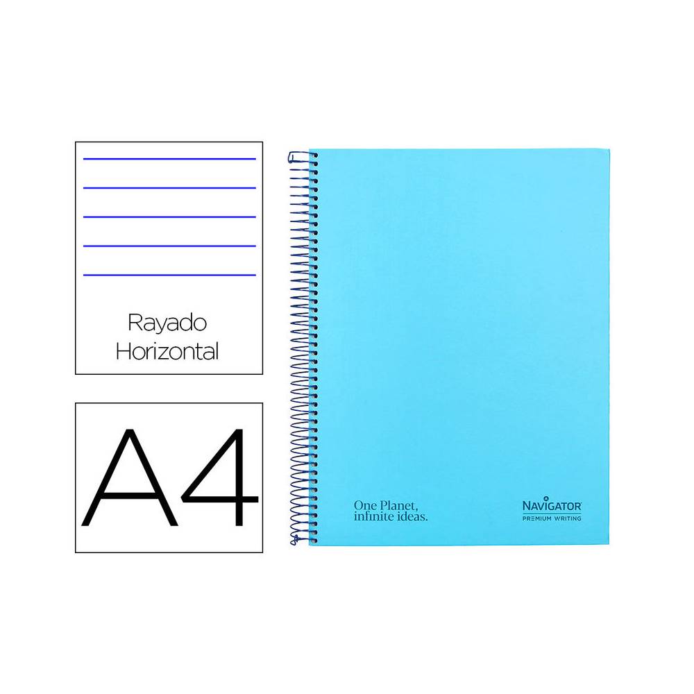 Cuaderno espiral navigator a4 tapa dura 80h 80gr horizontal con margen azul claro