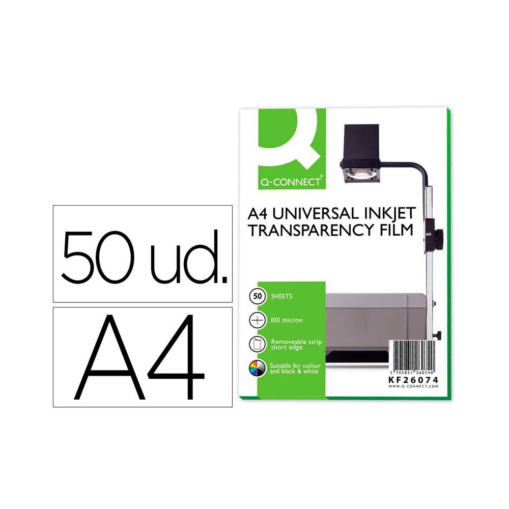 Transparencia q-connect din a4 de alta calidad kf26074 para ink-ket caja de 50 hojas