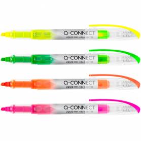 Rotulador q-connect fluorescente punta biselada tinta liquida bolsa de 4 unidades colores surtidos