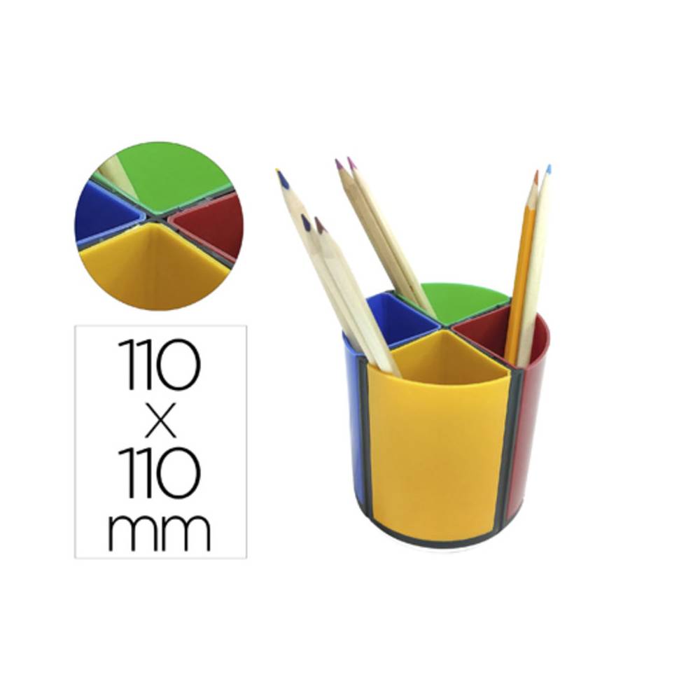 Cubilete portalapices q-connect 4 colores opacos plastico giratorio diametro 110 mm alto 110 mm