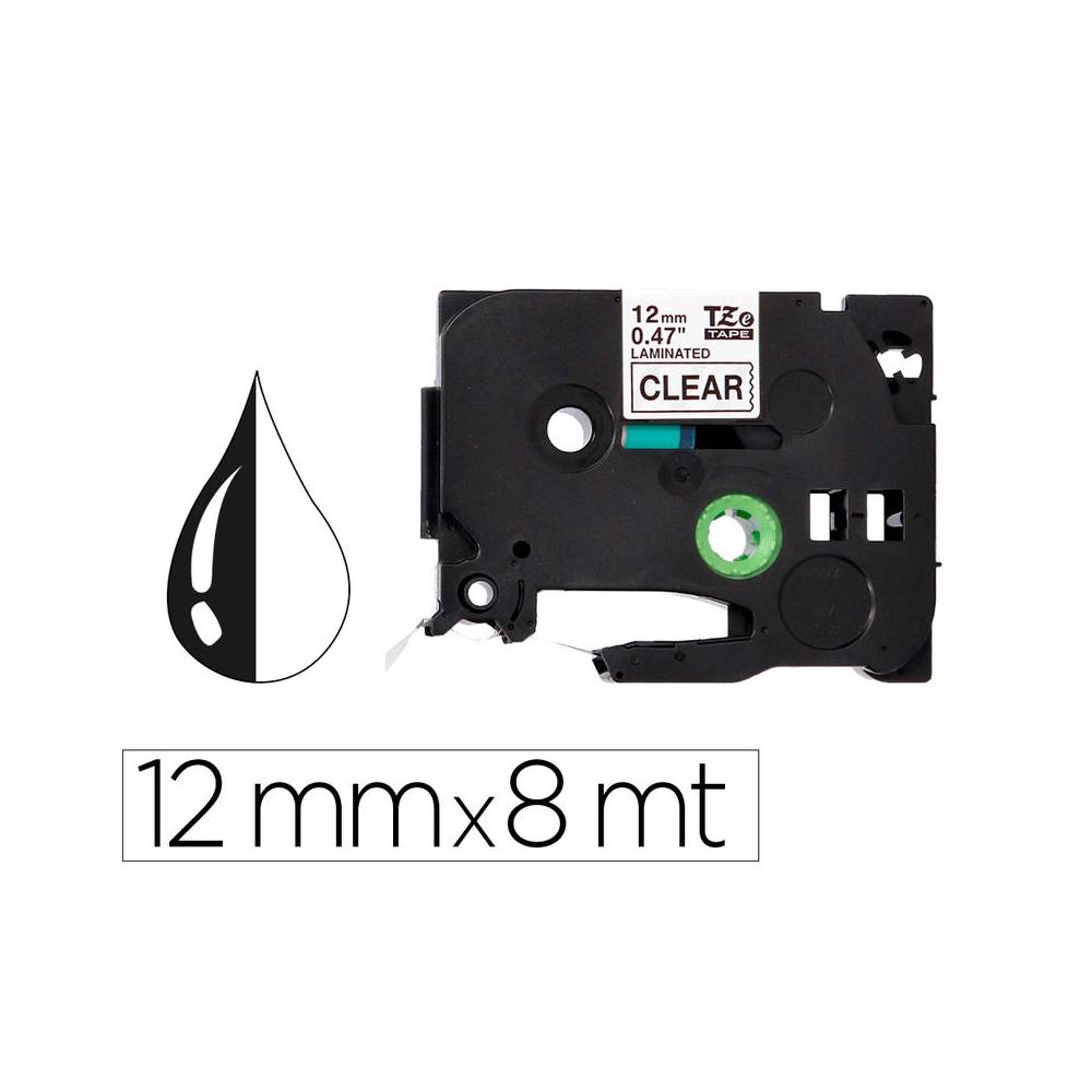 Cinta q-connect tze-131 transparente-negro 12mm longitud 8 mt