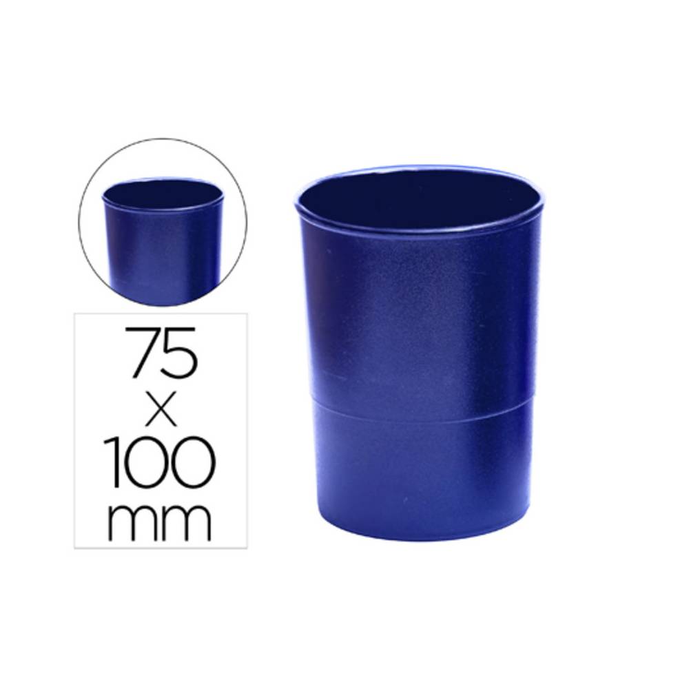 Cubilete portalapices q-connect azul opaco plastico redondo diametro 75 mm alto 100 mm