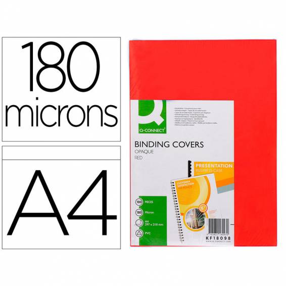 Tapa de encuadernacion q-connect pvc din a4 opaca rojo 180 micras caja de 100 unidades