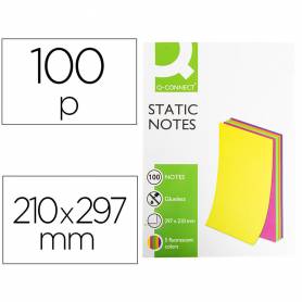 Bloc de notas electrostaticas quita y pon q-connect 210x297mm 100 hojas 5 colores fluorescentes