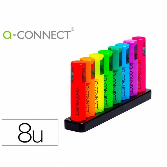 Rotulador q-connect fluorescente neon punta biselada estuche de sobremesa 8 colores surtidos