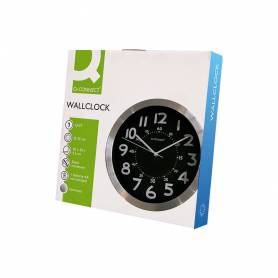 Reloj q-connect de pared metalico redondo 25 cm movimiento silencioso color negro con esfera cromado