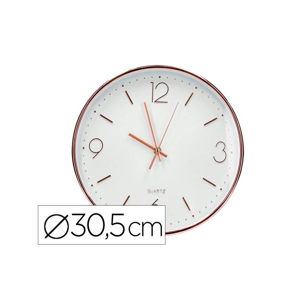 Reloj q-connect de pared metalico redondo 30,5 cm movimiento silencioso color rosa dorado