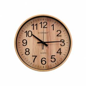 Reloj q-connect de pared de plastico redondo 25,7 cm movimiento silencioso color madera natural