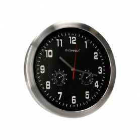 Reloj q-connect de pared metalico redondo 35,5 cm movimiento silencioso color cromado con esfera negra