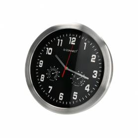 Reloj q-connect de pared metalico redondo 35,5 cm movimiento silencioso color cromado con esfera negra