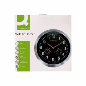 Reloj q-connect de pared metalico redondo 35,5 cm movimiento silencioso color cromado con esfera negra