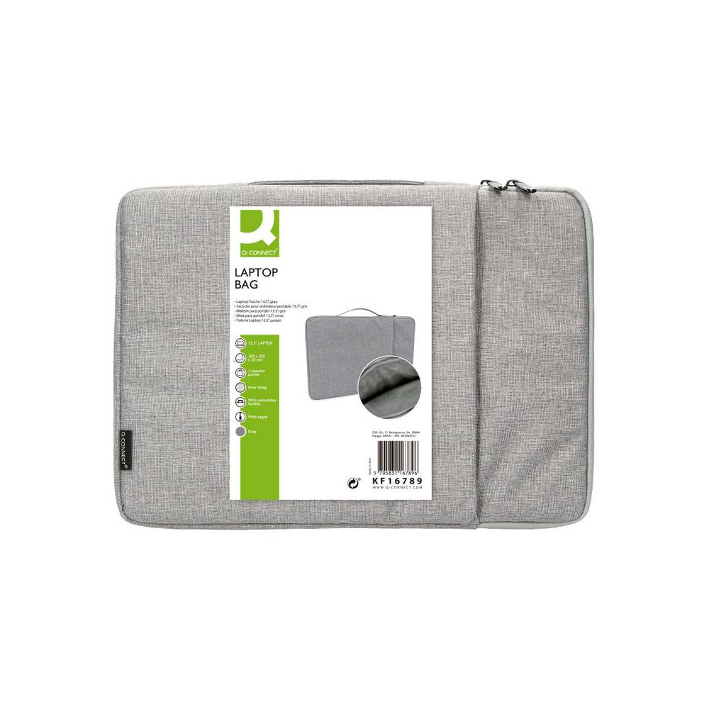 Funda para portatil q-connect 13,3/ con asa 1 bolsillo exterior con cremallera color gris 350x250x25 mm