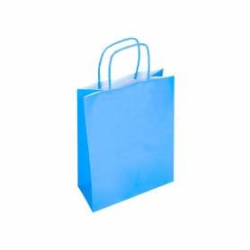 Bolsa papel q-connect celulosa celeste xs con asa retorcida 180x240x80 mm