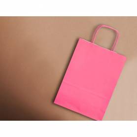 Bolsa papel q-connect celulosa rosa m con asa retorcida 270x370x12 mm