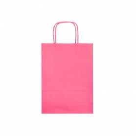 Bolsa papel q-connect celulosa rosa m con asa retorcida 270x370x12 mm